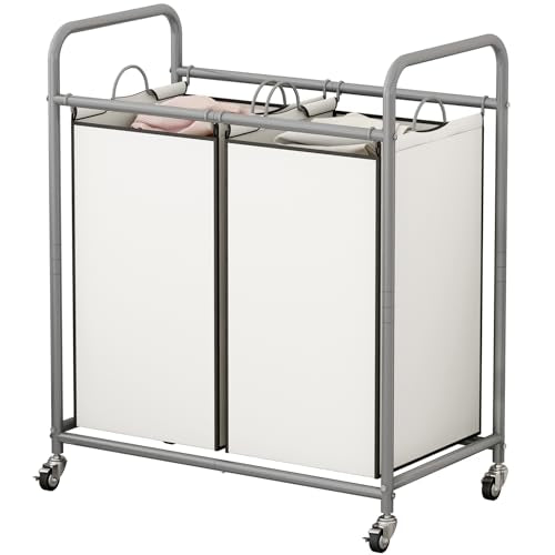 SUOERNUO Laundry Hamper Basket 2 Bag Laundry Sorter Cart with Rolling Removable Bags Laundry Organizer Cart for Clothes Storage, Beige (2 Bags, Beige) - color: Beige, size: 2 Bags