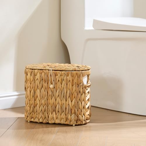YANGQIHOME Toilet Paper Storage, Water Hyacinth Toilet Paper Storage with Lid, Papers Container for up to 4 Mega Rolls, Bathroom Basket Organizer - size: 4 Rolls