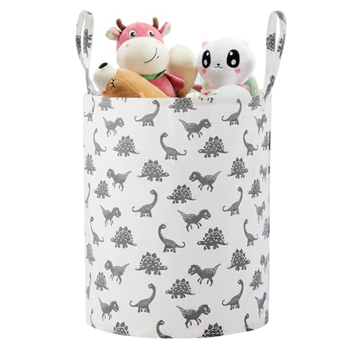 Large Storage Basket for Girls and Boys, Collapsible Laundry Hamper with Long Handles, Toy Bins for Nursery, Kids Room Décor (Grey Dinosaur) - color: Grey Dinosaur, size: 1 Pack