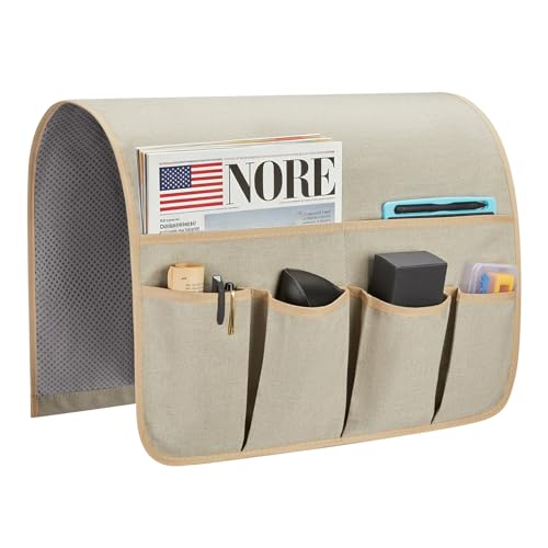 Sofa Armrest Organizer, Remote Control Holder for Recliner Couch, Arm Chair Caddy with 6 Pockets for Magazine, Tablet, Phone, iPad (Beige, W19'' x L33'') - color: Pale Khaki, size: W19'' x L33''