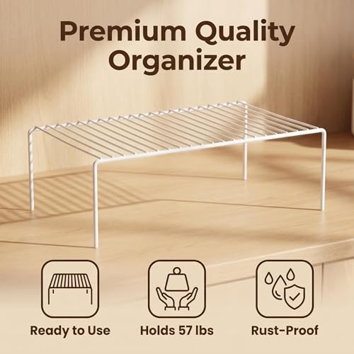 iPEGTOP Kitchen Cabinet Storage Shelf Rack, Set of 2 Large (15.7 x 9.4 Inch) Rustproof Metal Wire Shelves Spice Shelf Rack Cupboard Organizer for Pantries Countertops Utensils Organization, White - color: White
