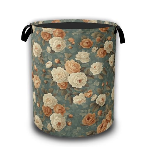 Vintage Rose Flower Laundry Hamper,Retro Floral Collapsible Laundry Baskets Waterproof Oxford Cloth With Handles,Clothes Storage Bucket Toy Organizer For Bathroom/Nursery/Bedroom 16" x 20.8" - color: Vintage Rose Flower ,Retro Floral