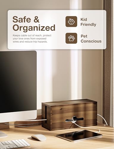 TIDITA Acacia Large Cable Management Box - 15" L Cord Box Hider, Power Strip Box for Office - Cable Hider Box, Surge Protector Box - Wire Box Hider for Desk - 3 Open Slots, Magnetic Lid (Walnut color) - color: Walnut