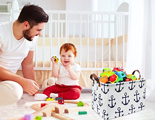 HIYAGON Kids Storage Basket Nautical Gift Basket Empty Boys Toy Storage Bin Organizer Box Rectangular Room Decor for Home,Books (Anchor) - color: Anchor