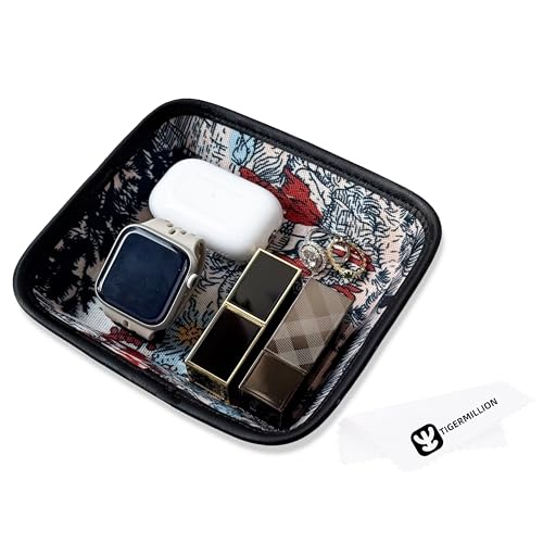 Decorative Catchall Tray with Jewelry Cleaning Cloth - Jewelry Organizer Trays for Keys, Watch, Jewelry, Cosmetics, Candy - Valet Tray Organizer for Bedroom, Nightstand, Entryway Table (Orange-Red)