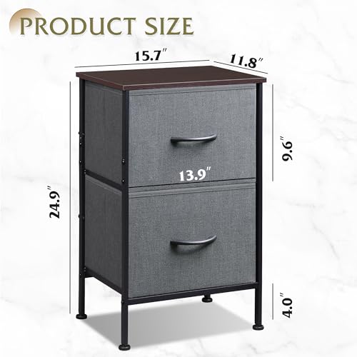 WLIVE Night Stand, Small Dresser with 2 Drawers & Wooden Top, Nightstand with Fabric Bins, Bedside Table End Table for Bedroom, Closet, Entryway, College Dorm, Charcoal Black - color: Dark Grey, size: 11.8"D x 15.7"W x 24.9"H