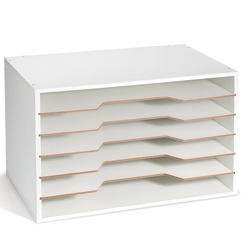 Yumkfoi 12x18 Construction Paper Organizer, Larger Size Wooden Literature Organizer, 6-Tier Desktop File Organizer for Home and Classroom, Adjustable Paper Sorter for Office - size: 20.2" x 13.4" x 11.8"