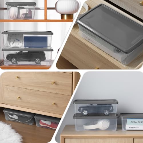 Clear Shoe Boxes Plastic Storage Bins with Latching Lid Rectangular Storage Boxes Durable See-Through Lidded Shoe Boxes for Art Supplies and Home (Grey) - color: Grey