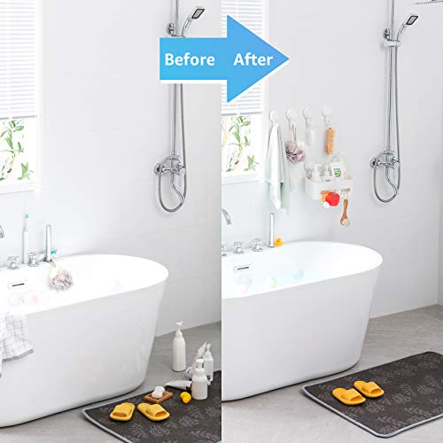 TAILI Strong Vacuum Suction Cup Bath Corner Shower Caddy Storage Basket + 4 Extra Hooks, No Drill Bathroom Shelves for Kitchen Bedroom Organizer Set, White in Plastic - style: 6 pack