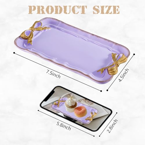 Vintage Decorative Tray Jewelry Tray Towel Tray Storage Tray Rings Necklace Bracelets Earrings Trays Cosmetics Jewelry Organizer Retro Design Bow Decor Resin Plate Coquette Room Decor (Purple) - color: Purple