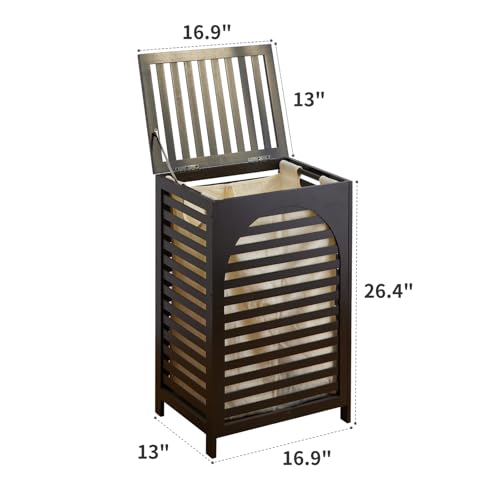 Laundry Hamper with Lid,Bamboo Large Waterproof Clothes Laundry Basket,Removable Washing Bags with Handles,clothes basket (Brown) - color: Brown