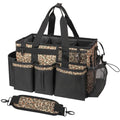 SCAVATA Wearable Cleaning Caddy, Cleaning Caddy Supplies Organizer with Handle & Shoulder Straps for Housekeepers, Under Sink & Car Cleaning Tool Organizers Bag with 4 Foldable Divider (Leopard) - color: Leopard