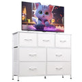 WLIVE 7 Drawer Dresser TV Stand, Dressers for Bedroom, Fabric Storage Tower, Hallway, Entryway, Closets, Sturdy Steel Frame, Wood Top, Easy Pull Handle, White - color: White