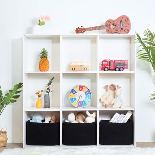 MINTWOOD Design 3-Pack Storage Baskets for Shelves, Decorative Baskets for Organizing, Woven Baskets for Storage, Book Basket Cube Bin Box, Pantry Closet, Shoe Organizer, Black / Black - color: Black / Black