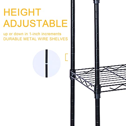 YSSOA Heavy Duty 6-Shelf Shelving with Wheels, with Hanging Hooks, Wire Shelving, Adjustable Storage Units, 29'' D x 14'' W x 70'' H, 6 Tier, Black - size: 6-Tier, 70 inch Taller