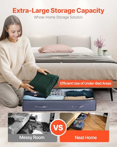 VEVOR Under Bed Storage with Clear Lids, 39.2 x 19.7 x 7.1 Inch, 90L Large Underbed Clothes Storage Containers, Low Profile Under Bed Drawer Shoe Organizer Bins Box for Blanket Shoe Bedroom, 4 Pack