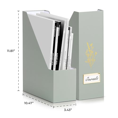ZICOTO Beautiful Magazine Holder Set Of 3 - Sturdy File Holder to Organize Your Desk Or Shelves - The Perfect Office Storage to Effortlessly Organize Your Paperwork/Files, Magazines, Books Or Binders - color: sage green