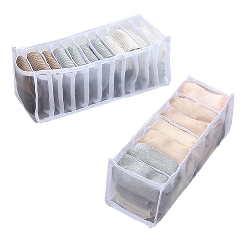 2 Pcs 11 Grids 7 Grids Underwear Drawer Organisers Sock Drawer Organizer Divider Underwear Storage Boxes Foldable Closet Dresser Drawer Organizer for Storing Socks White - color: White