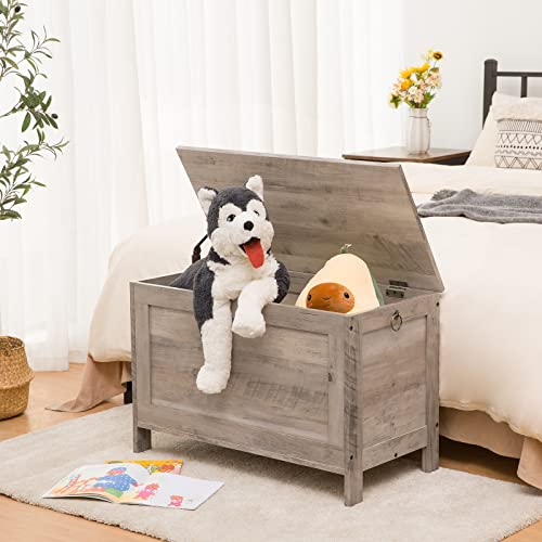 HOOBRO Toy Box, Retro Wooden Look Storage Chest with Safety Hinge, Entryway Storage Bench Supports 220 lb, 29.9 x 15.7 x 18.9 Inches Toy Chest Organizer, Easy Assembly (Greige) BG75CW01G1 - color: Greige, size: 29.9x15.7x18.9 Inch