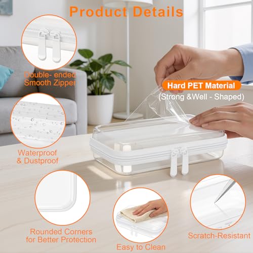 3PCS Clear Hard Shell Zipper Case,Toy Organizers and Storage Box, Clear Toiletry Cosmetic Case,Travel Makeup Bags, Diaper Bag Organizer, Pencil Case, Small Stackable Portable Zipper Pouches 7.1*4*2 IN - size: S