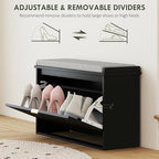 HOMCOM Narrow Shoe Bench with Padded Seat Cushion and Flip-Drawer, Small Entryway Bench Holds up to 265lb, Shoe Cabinet, 31.5x10.2x18.7 Inches, Black - color: Black, size: 31.5" x 10.2" x 18.7"