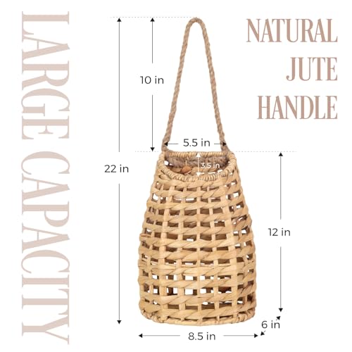 Natural Handwoven Wall Hanging Water Hyacinth Basket for Front Door Flowers & Home Decor – Handwoven Wicker Wall Baskets with Loop Handle – Decorative Organizer for Entryway Mail and Seasonal Display - color: Model 3
