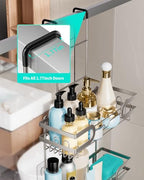 HapiRm Shower Caddy over Door- Hanging Shower Organizer with 14 Hooks and Soap Holder, Rustproof & Waterproof Stainless Steel Bathroom Shelf - Brushed Nickel - color: Brushed Nickel