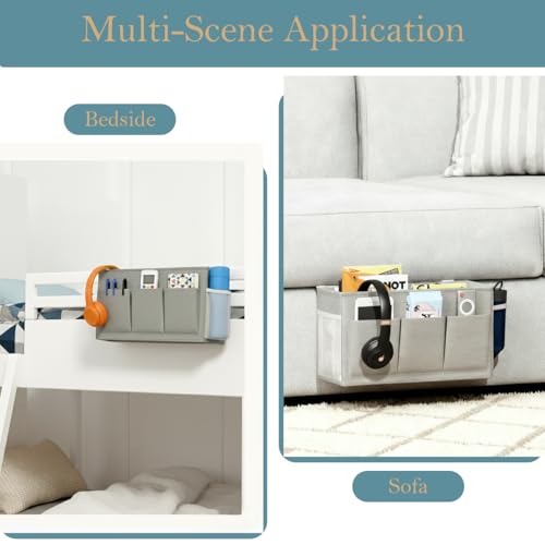 Dual-Purpose Bedside Caddy Organizer Hanging Storage Bag Dorm Storage for Home, Dorm, Bunk, Hospital Beds, Bed Caddy Holder with 6 Pockets for Magazines, Books, Phones, Remotes, Bottles