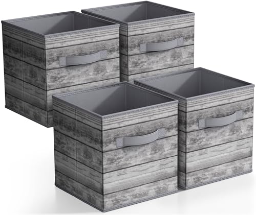 Sorbus Foldable Storage Bins - 11 Inch Sturdy Collapsible Fabric Storage Cubes with Handle - 4 Baskets for Organizing Clothes & Toys - Organization & Storage Baskets for Shelves, Pantry, Closet, Cubby - color: Rustic Gray