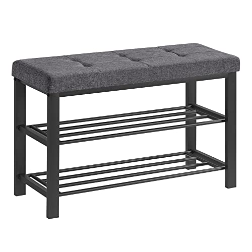 SONGMICS Shoe Bench, Storage Bench, Entryway Bench with Cushion, Shoe Shelf with Seat, Space-Saving, Modern Style, for Living Room, Bedroom, Hallway, Dark Gray and Ink Black ULBS57GYZ - color: Dark Gray + Ink Black, size: 31.9"W
