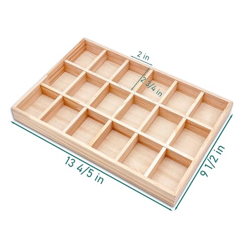 The Display Guys - Stackable Jewelry Tray and Organizer - for Drawers, Dressers, Store Display (18 Compartments, Natural Wood) - color: Wood Natural, size: 18 Compartments