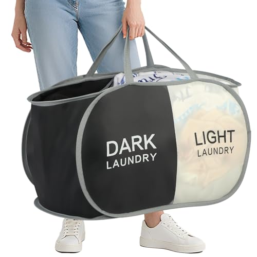Seefoo Dual Compartment Laundry Hamper with Handles, Collapsible Laundry Baskets 2-Section, Dark/Light Labeled Storage Foldable Clothes Hamper for Laundry, Portable for Small Spaces, Apartment, Dorm - style: 2 Compartment B