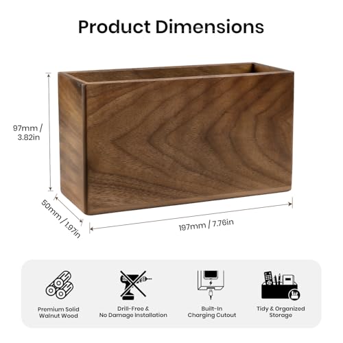 Remote Holder Hole-Free, Self-Adhesive Storage Wooden Box, Wall Mounted or Desk Mounted Container(Large Size) - size: Large