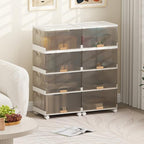 Giantex 4 Tier Stackable Storage Bins with Lids, 18 GalFoldable Shoe Storage Box with Detachable Wheels & Flip-Up Doors, Collapsible Closet Organizers and Storage Bins - size: 18Gal-4Pack