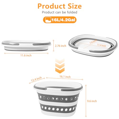 2 Pack Compact Collapsible Laundry Basket, Small Size Pop-Up Hamper Perfect for Bedroom Side,Bathroom,Travel, Not for Large Families, Foldable with Handle, Measures 16 x 12.5 x 9.5 In, (Gray) - color: Gray×2