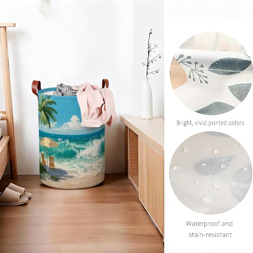 Beach Scenes Laundry Hamper, Collapsible Oxford Cloth Laundry Basket Cool Design Beach Theme for Boys Room, Colorful Small Space Hamper Summer Decor (15.75x15.75x19.7in) - color: Colorful601