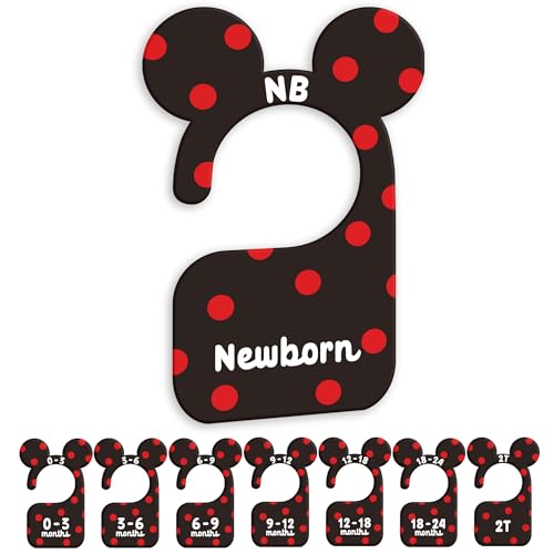 JMOST Baby Closet Dividers for Nursery Closet Organizer, Newborn to 24 Months Size Clothes, Cute Black Red Hangers with Size Dividers, Double Sided - color: Black