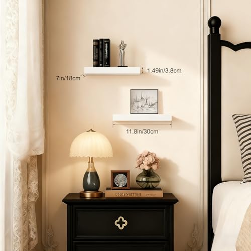 Floating Shelves for Wall White Shelves Bathroom, Bedroom and Living Room, Wall Shelves & Book Shelf, Hanging Shelf, Modern Wooden Wall-Mounted Small Floating Shelf, 12x7x1.5 in, Set of 2 - color: White, size: 12"(set of 2)
