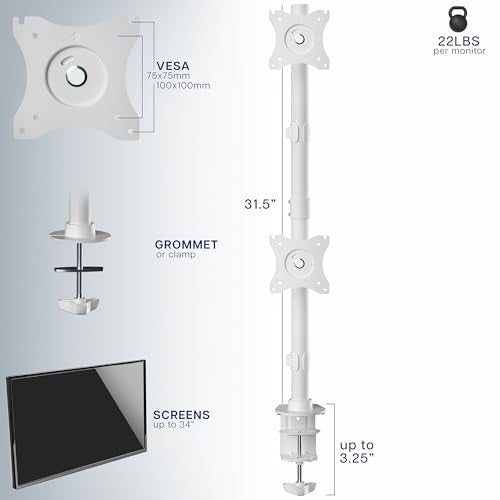 VIVO Dual Monitor Desk Mount Stand with Height Adjustment and VESA Plates for 2 LCD Ultrawide Screens up to 34 inches, Stacked Array, STAND-V002RW - color: White, size: up to 34" screens