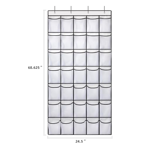 SAVERHO 35 Pockets Over the Door Shoe Organizer, Hanging Shoe Organizer for Door with 35 Mesh Pockets Large Capacity Shoe Hanging Storage Bag with 4 Metal Hooks (White-1Pack) - color: White-1pack of 35 pocket