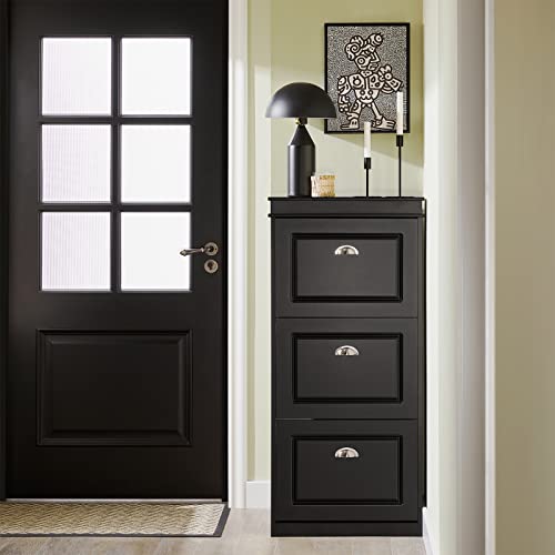 Haotian FSR94-SCH, Black Shoe Cabinet with 3 Flip Drawers, Freestanding Shoe Rack, Shoe Storage Rack(9.4" D x 20.9" W x 46.1" H) - color: Black, size: 3 Drawers:20.8x9.4x46"