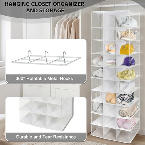coastal rose Hanging Shoe Closet Organizer, 30 Sections Hanging Closet Organizers and Storage Shelves with 6 Mesh Pockets, Space Saving Shoe Rack Holder Hanger, White - color: White