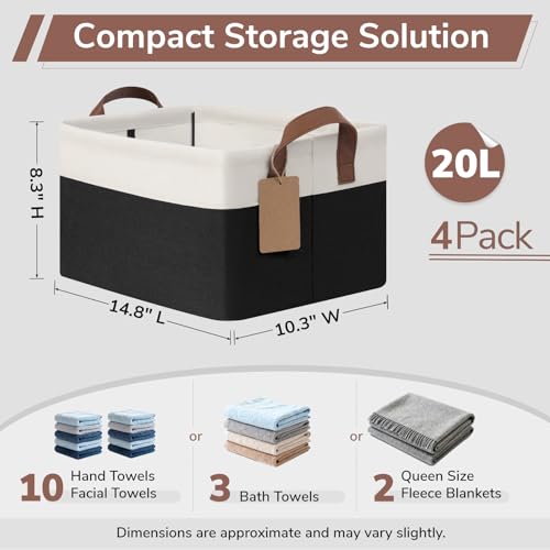 CHICVITA 4 Pack Storage Baskets for Shelves, Foldable Closet Baskets for Organizing, Fabric Storage Bins with Handles, Towel Organizer for Closet, 14.8" x 10.3" x 8.3", Black & White - color: Black & White, size: 20L (14.8"L x 10.3"W x 8.3"H)