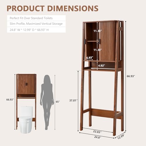 weselon Over the Toilet Storage Cabinet with Fluted Sliding Doors, Bathroom Space Saver Organizer, Freestanding Over Toilet Storage Rack for Small Bathroom, Wall-Anchored Wooden Cabinet (Walnut) - color: Walnut