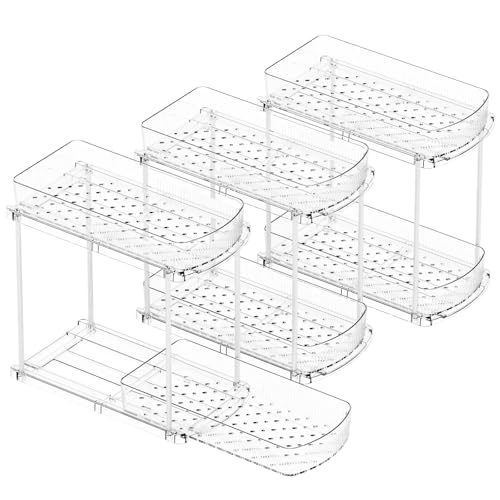 Yieach 3 Pack 13.8″ Deep 2 Tier Under Sink Storage Organizer,Large Pull Out Bathroom Organizers and Storage,Slide Out Acrylic Undersink Storage Shelf,Kitchen Under Sink Organizer for Cleaning Products - style: 3 Pack-2 Tier