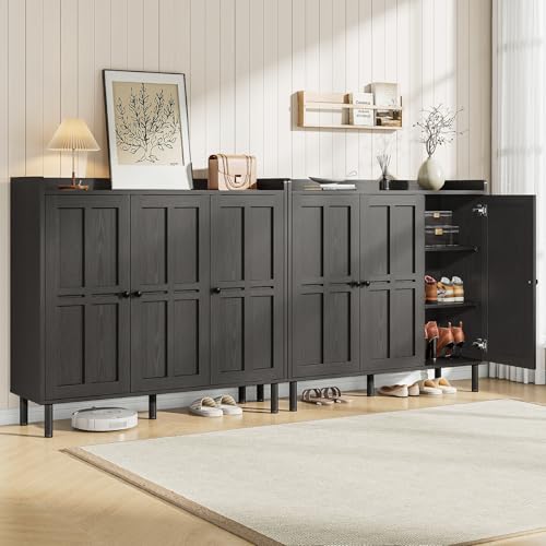 ONBRILL Shoe Cabinet with 3 Doors and Adjustable Shelves, 30 Pairs Shoe Storage Cabinet, 40 Inch Tall Farmhouse Shoe Rack Shoe Organizer Cabinet for Entryway Living Room Closet, Black - color: Black