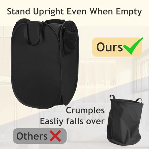 Upgraded Pop-up Laundry Hamper 2 Pack, 70L(18.5 Gal) Laundry Basket with Thickened 600D Oxford Fabric,2.4X Denser Mesh Side Pocket, 0.2mm Added Thickness Steel Frame, Easy to Open and Fold for Storage - color: Black-Upgraded, size: 2-Pack