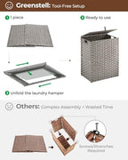 Greenstell Laundry Hamper with 2 Removable Liner Bags - 90L Divided Clothes Hamper, Handwoven Synthetic Rattan Foldable Laundry Basket with Lid and Handles Gray (18.3x13.3x24.0Inches) - color: Gray, size: 90L (18.3x13.3x24.0 Inches)