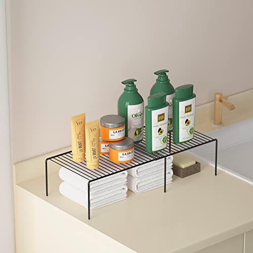 Redrubbit Expandable Metal Rustproof Kitchen Counter and Shelf Rack, 4 Piece Set of 2, Space Saver for Kitchen, Fridge, Bathroom - color: Black