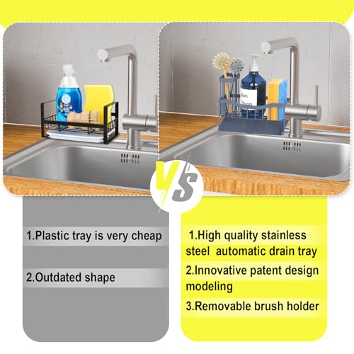 Fssvcd Maifan Sink Caddy Sponge Holder for Kitchen with Brush Holder and Stainless Steel Self Drain Tray, Rustproof Kitchen Sink Organizer for Sponge, Soap Dispenser Storage Accessories Grey Blue - color: Grey Blue